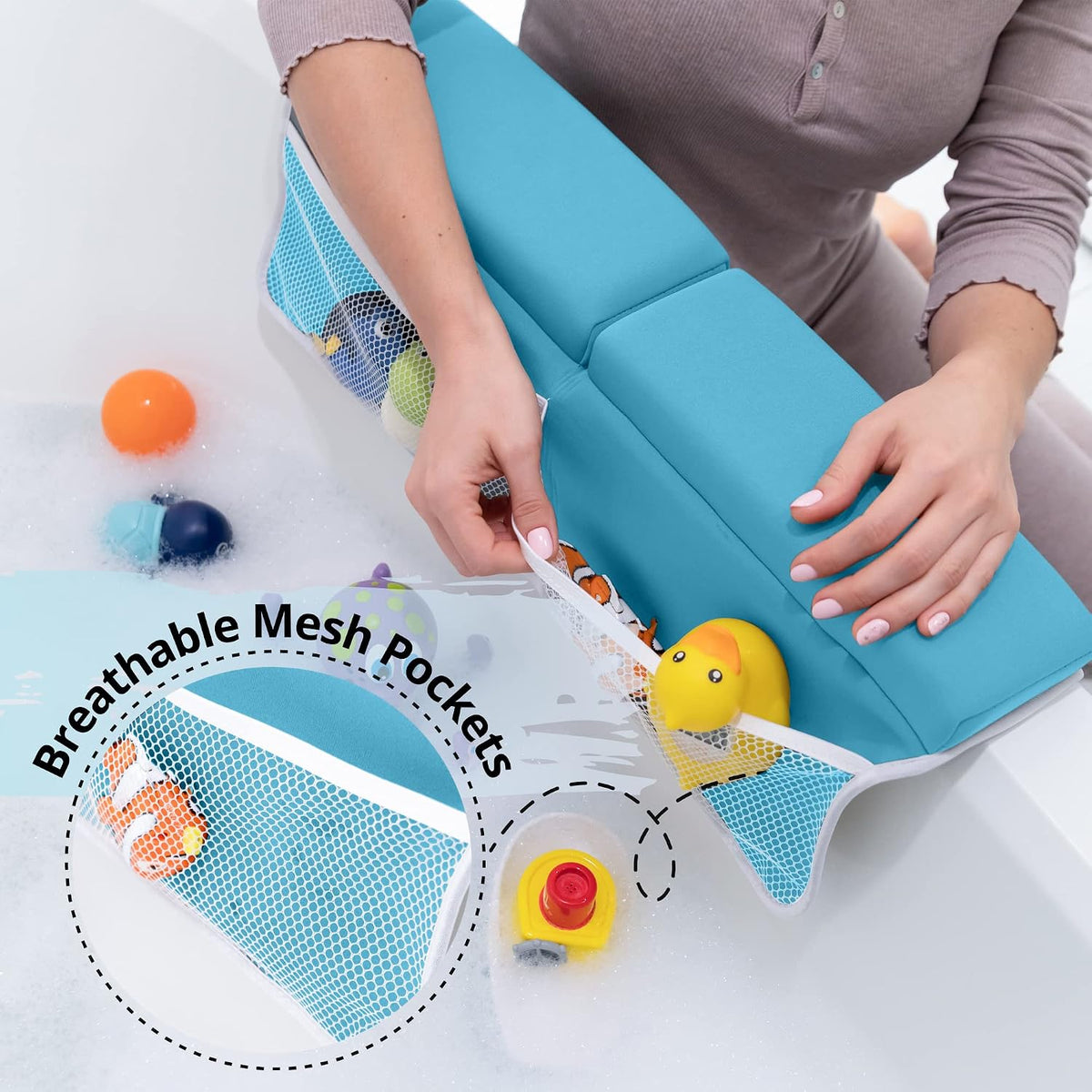 Bath Kneeler & Elbow Rest Pad Set, Non-Slip with Storage Pockets, Gray