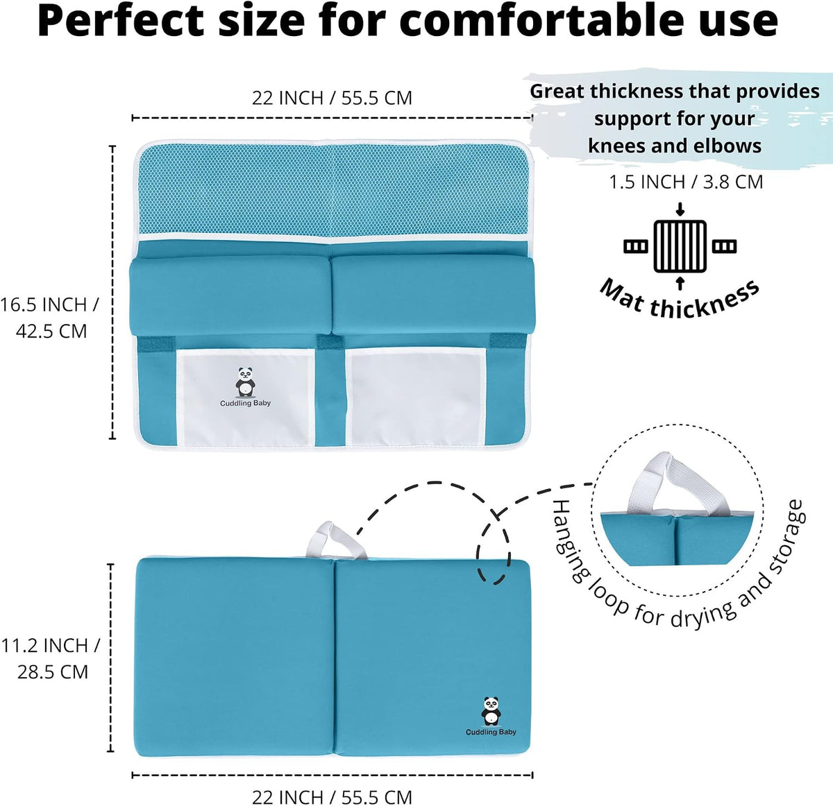 Bath Kneeler & Elbow Rest Pad Set, Non-Slip with Storage Pockets, Gray