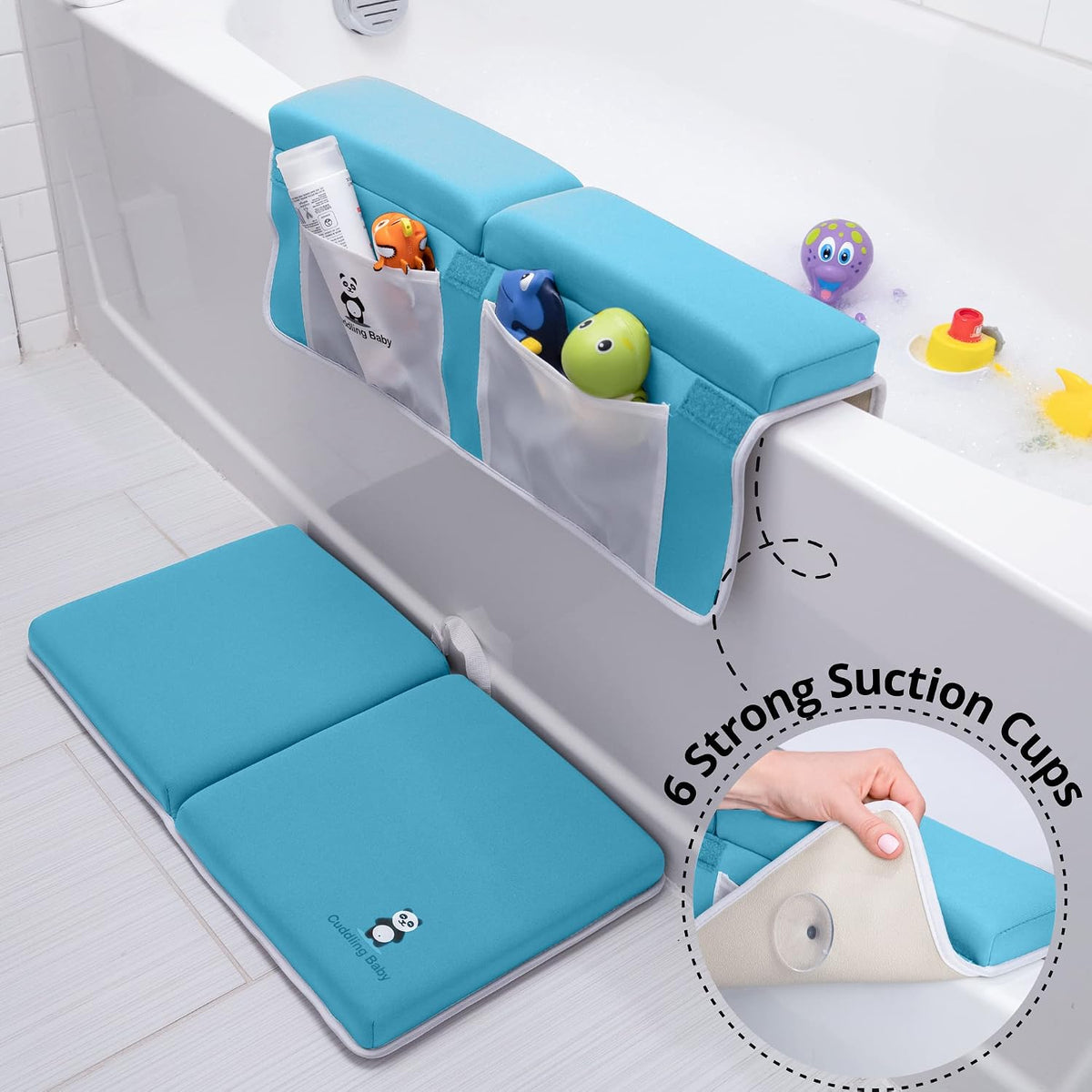Bath Kneeler & Elbow Rest Pad Set, Non-Slip with Storage Pockets, Gray