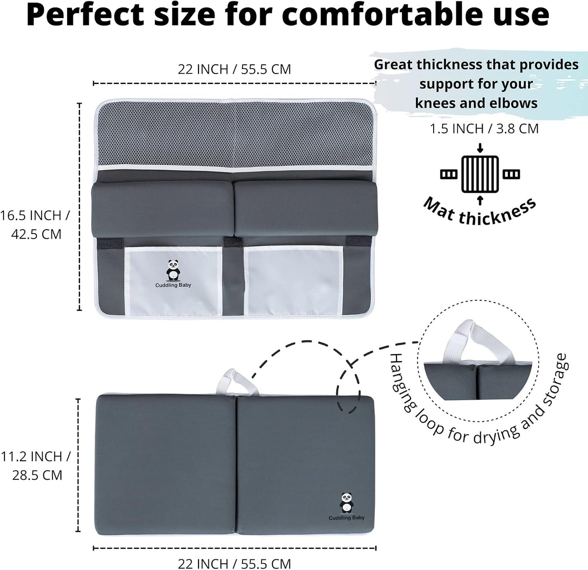 Bath Kneeler & Elbow Rest Pad Set, Non-Slip with Storage Pockets, Gray