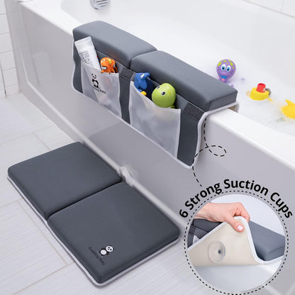 Bath Kneeler & Elbow Rest Pad Set, Non-Slip with Storage Pockets, Gray