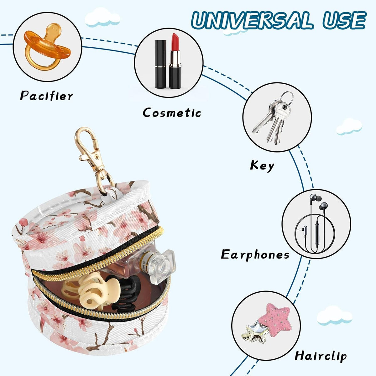 Beautiful Cherry Blossoms Baby Pacifier Holder Case, Dustproof Portable Storage Box for Diaper Bag Purse, Pacifier Storage Container for Boys & Girls