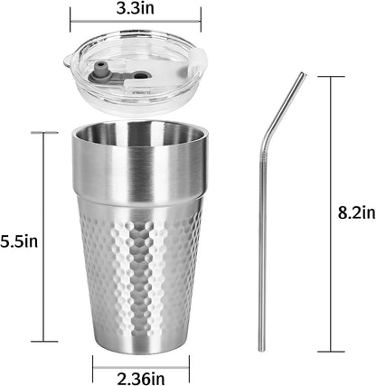 15oz Stainless Steel Tumbler with Lid and Straw for Wine, Coffee, Water | 3 Pack Double Wall Vacuum Insulated Drinking Glasses, Sweat-Proof Metal Cup Suitable for Ice Drinks and Hot Beverage