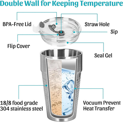 15oz Stainless Steel Tumbler with Lid and Straw for Wine, Coffee, Water | 3 Pack Double Wall Vacuum Insulated Drinking Glasses, Sweat-Proof Metal Cup Suitable for Ice Drinks and Hot Beverage