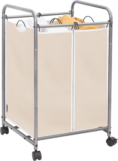 3 Section Laundry Sorter, 35.6 Gal (135 L) Laundry Hamper Cart with Heavy Duty Rolling Lockable Wheels and Removable Bags, Clothes Organizer Basket Separator Hamper, Gray