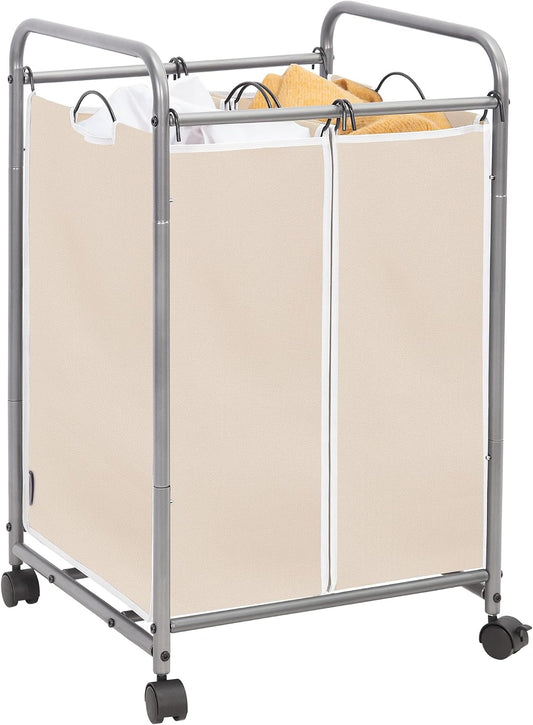 3 Section Laundry Sorter, 35.6 Gal (135 L) Laundry Hamper Cart with Heavy Duty Rolling Lockable Wheels and Removable Bags, Clothes Organizer Basket Separator Hamper, Gray