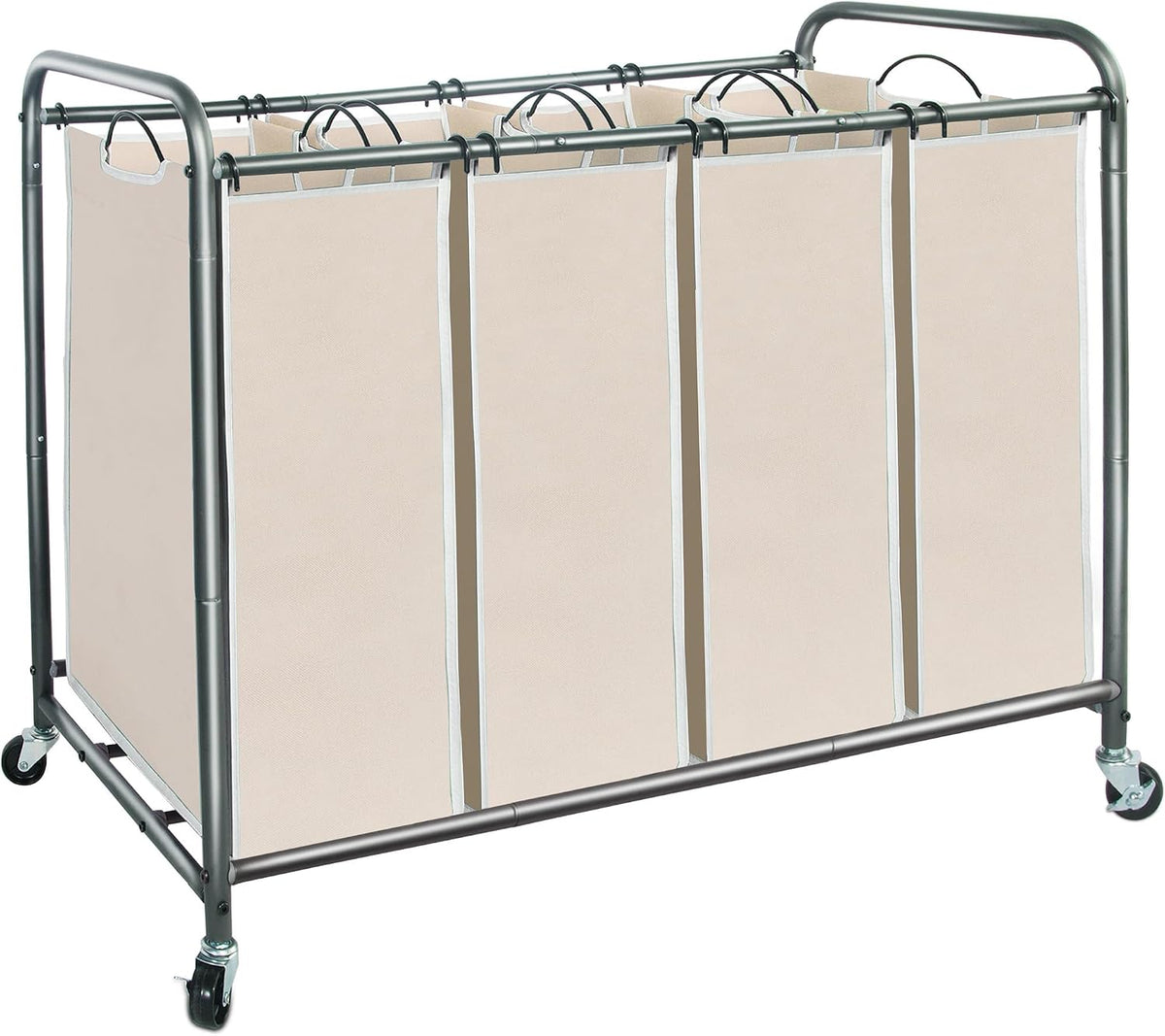 3 Section Laundry Sorter, 35.6 Gal (135 L) Laundry Hamper Cart with Heavy Duty Rolling Lockable Wheels and Removable Bags, Clothes Organizer Basket Separator Hamper, Gray