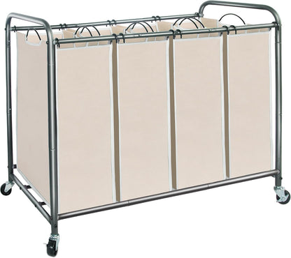 3 Section Laundry Sorter, 35.6 Gal (135 L) Laundry Hamper Cart with Heavy Duty Rolling Lockable Wheels and Removable Bags, Clothes Organizer Basket Separator Hamper, Gray