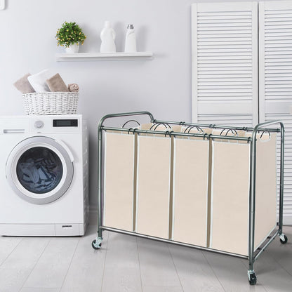 3 Section Laundry Sorter, 35.6 Gal (135 L) Laundry Hamper Cart with Heavy Duty Rolling Lockable Wheels and Removable Bags, Clothes Organizer Basket Separator Hamper, Gray