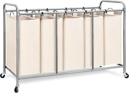 3 Section Laundry Sorter, 35.6 Gal (135 L) Laundry Hamper Cart with Heavy Duty Rolling Lockable Wheels and Removable Bags, Clothes Organizer Basket Separator Hamper, Gray
