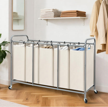 3 Section Laundry Sorter, 35.6 Gal (135 L) Laundry Hamper Cart with Heavy Duty Rolling Lockable Wheels and Removable Bags, Clothes Organizer Basket Separator Hamper, Gray