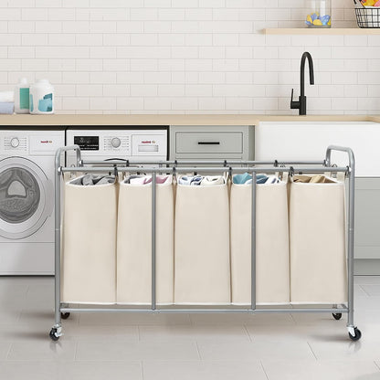 3 Section Laundry Sorter, 35.6 Gal (135 L) Laundry Hamper Cart with Heavy Duty Rolling Lockable Wheels and Removable Bags, Clothes Organizer Basket Separator Hamper, Gray