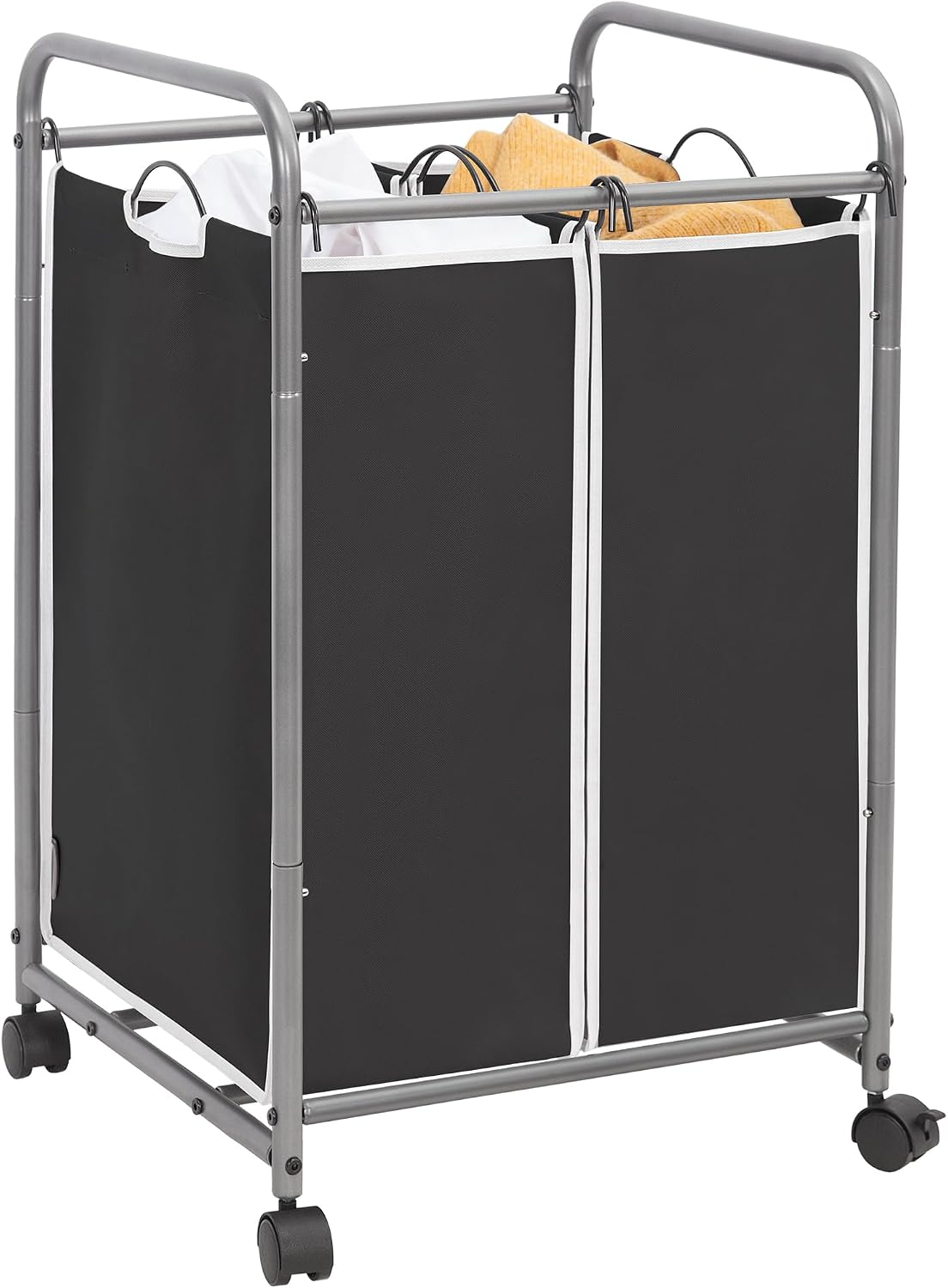 3 Section Laundry Sorter, 35.6 Gal (135 L) Laundry Hamper Cart with Heavy Duty Rolling Lockable Wheels and Removable Bags, Clothes Organizer Basket Separator Hamper, Gray