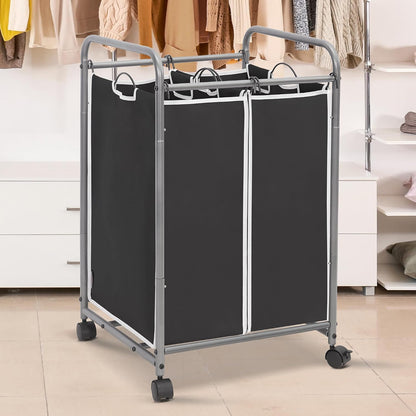 3 Section Laundry Sorter, 35.6 Gal (135 L) Laundry Hamper Cart with Heavy Duty Rolling Lockable Wheels and Removable Bags, Clothes Organizer Basket Separator Hamper, Gray