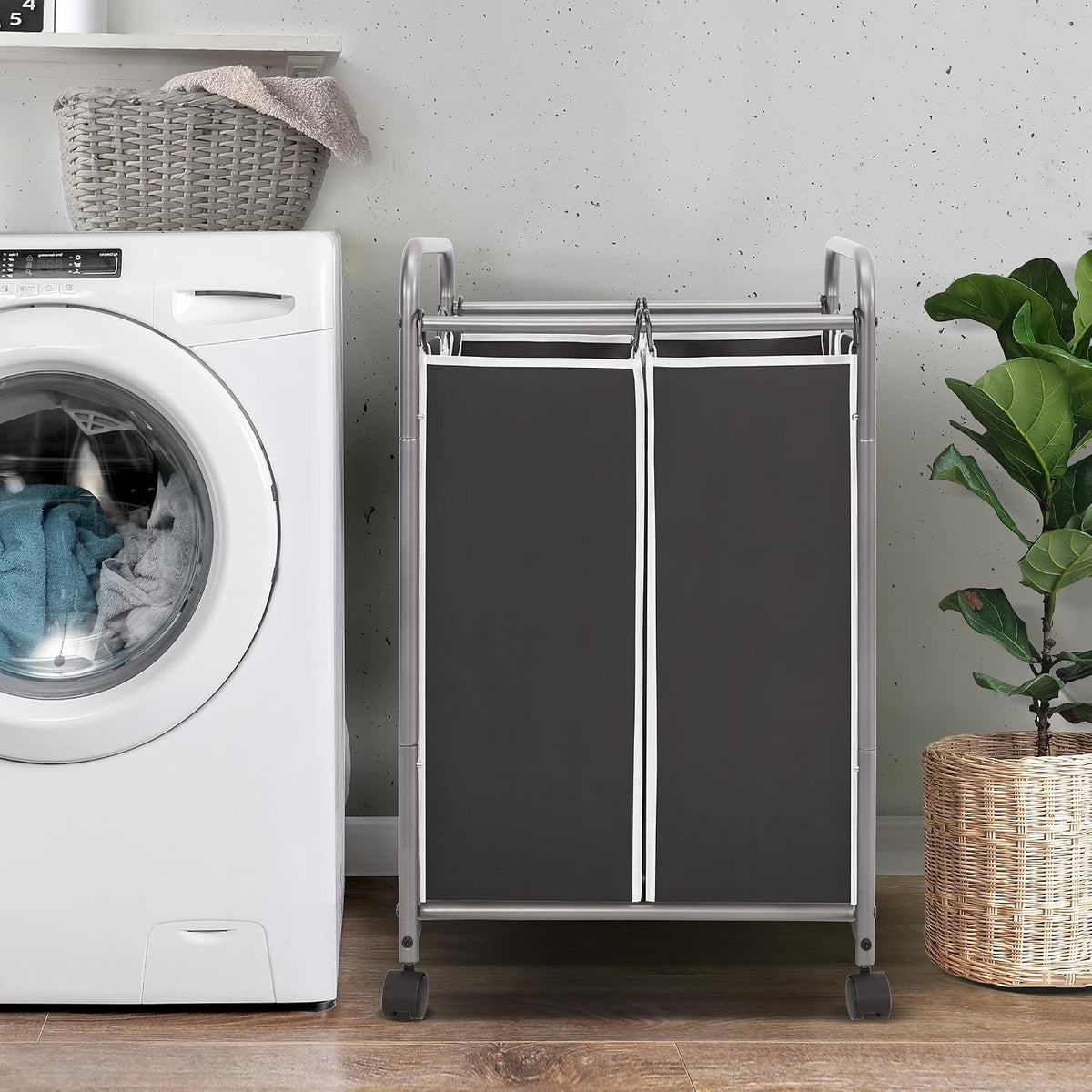3 Section Laundry Sorter, 35.6 Gal (135 L) Laundry Hamper Cart with Heavy Duty Rolling Lockable Wheels and Removable Bags, Clothes Organizer Basket Separator Hamper, Gray