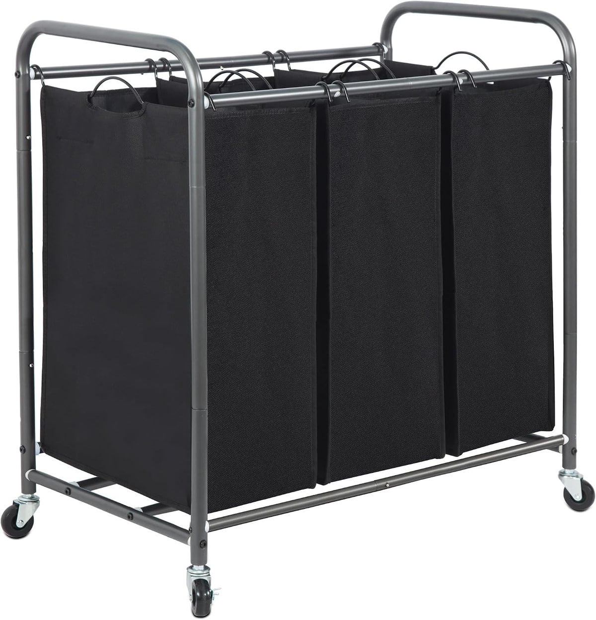 3 Section Laundry Sorter, 35.6 Gal (135 L) Laundry Hamper Cart with Heavy Duty Rolling Lockable Wheels and Removable Bags, Clothes Organizer Basket Separator Hamper, Gray