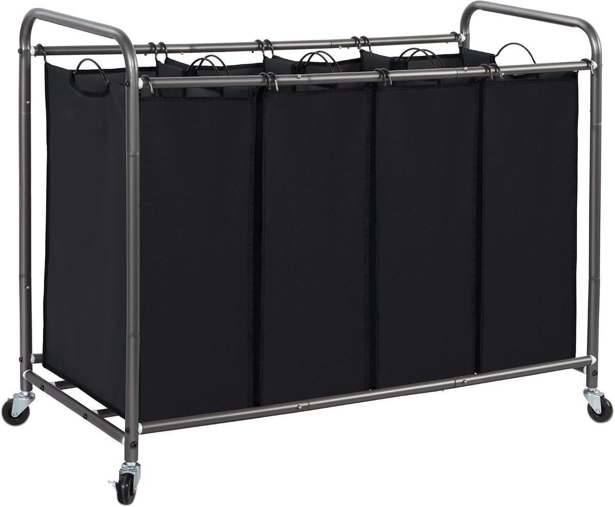 3 Section Laundry Sorter, 35.6 Gal (135 L) Laundry Hamper Cart with Heavy Duty Rolling Lockable Wheels and Removable Bags, Clothes Organizer Basket Separator Hamper, Gray