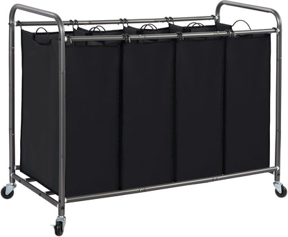 3 Section Laundry Sorter, 35.6 Gal (135 L) Laundry Hamper Cart with Heavy Duty Rolling Lockable Wheels and Removable Bags, Clothes Organizer Basket Separator Hamper, Gray