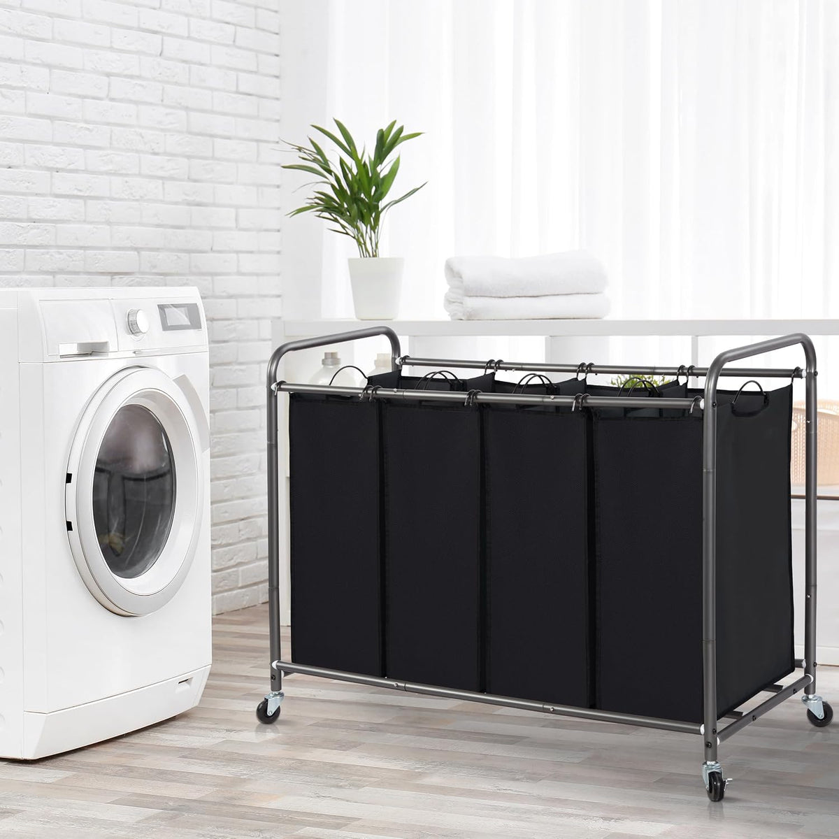 3 Section Laundry Sorter, 35.6 Gal (135 L) Laundry Hamper Cart with Heavy Duty Rolling Lockable Wheels and Removable Bags, Clothes Organizer Basket Separator Hamper, Gray