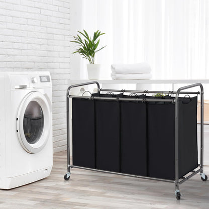 3 Section Laundry Sorter, 35.6 Gal (135 L) Laundry Hamper Cart with Heavy Duty Rolling Lockable Wheels and Removable Bags, Clothes Organizer Basket Separator Hamper, Gray
