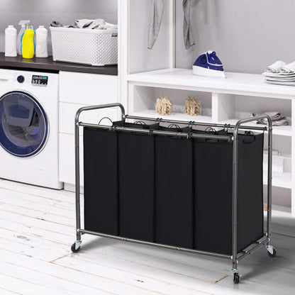 3 Section Laundry Sorter, 35.6 Gal (135 L) Laundry Hamper Cart with Heavy Duty Rolling Lockable Wheels and Removable Bags, Clothes Organizer Basket Separator Hamper, Gray