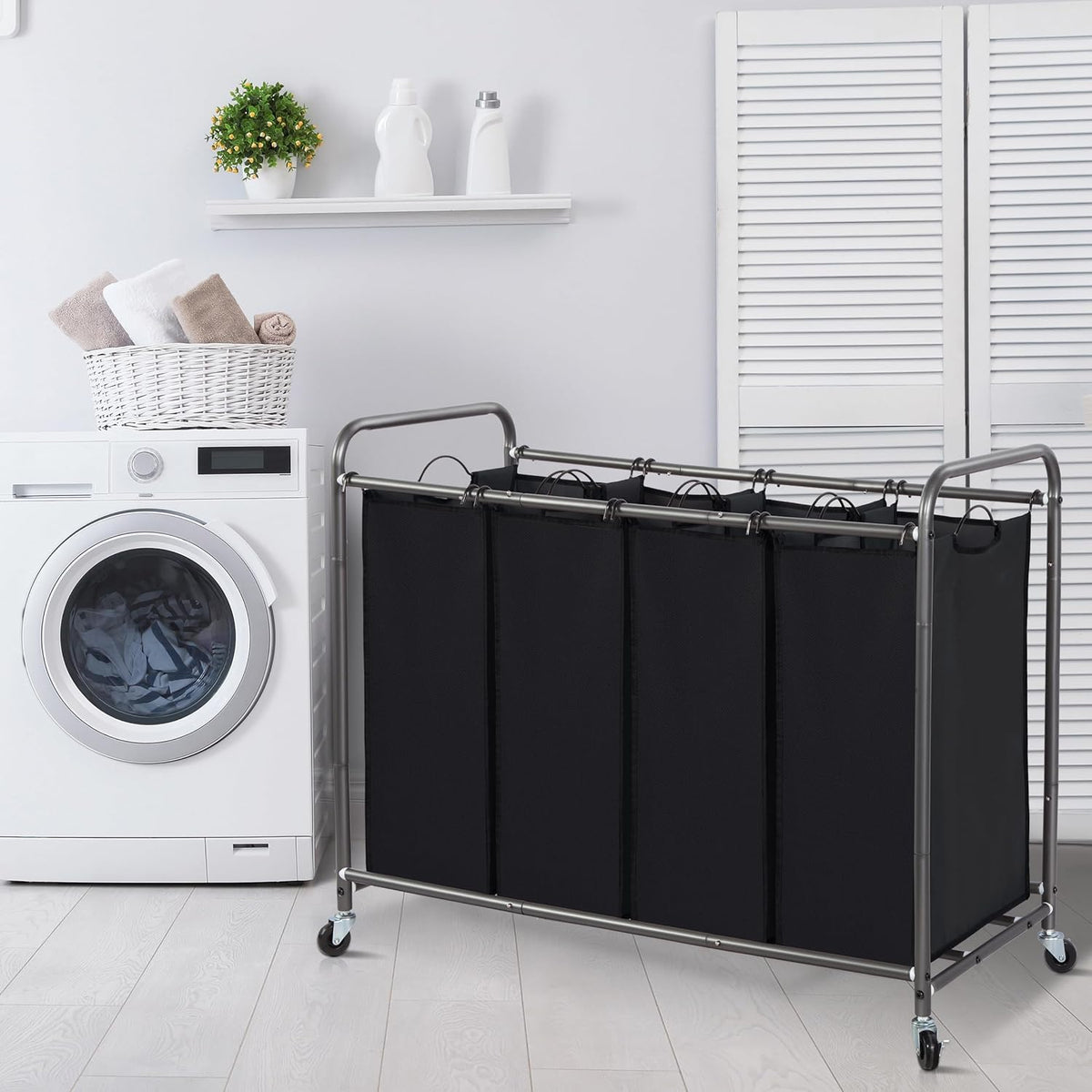 3 Section Laundry Sorter, 35.6 Gal (135 L) Laundry Hamper Cart with Heavy Duty Rolling Lockable Wheels and Removable Bags, Clothes Organizer Basket Separator Hamper, Gray