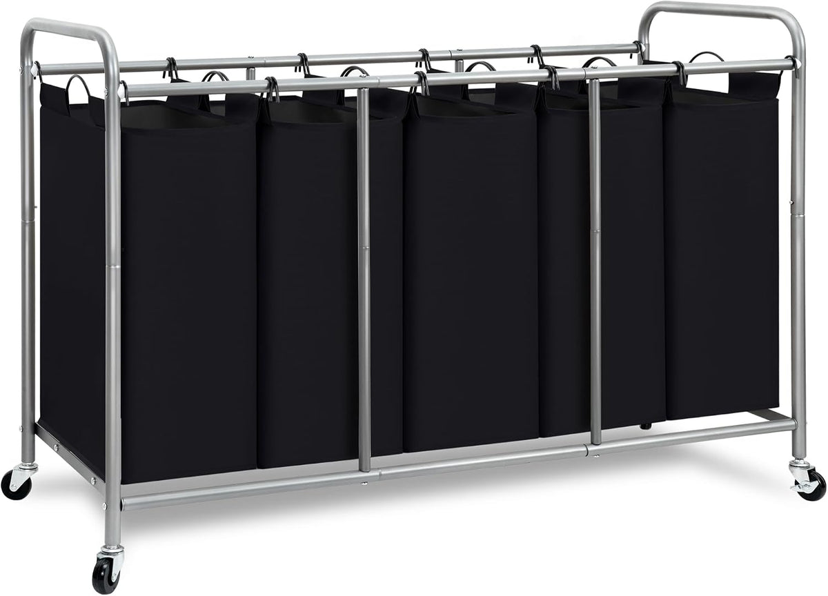 3 Section Laundry Sorter, 35.6 Gal (135 L) Laundry Hamper Cart with Heavy Duty Rolling Lockable Wheels and Removable Bags, Clothes Organizer Basket Separator Hamper, Gray