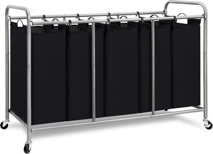 3 Section Laundry Sorter, 35.6 Gal (135 L) Laundry Hamper Cart with Heavy Duty Rolling Lockable Wheels and Removable Bags, Clothes Organizer Basket Separator Hamper, Gray