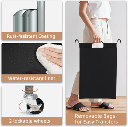 3 Section Laundry Sorter, 35.6 Gal (135 L) Laundry Hamper Cart with Heavy Duty Rolling Lockable Wheels and Removable Bags, Clothes Organizer Basket Separator Hamper, Gray