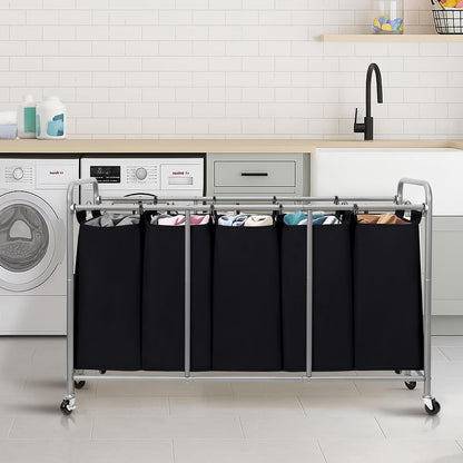 3 Section Laundry Sorter, 35.6 Gal (135 L) Laundry Hamper Cart with Heavy Duty Rolling Lockable Wheels and Removable Bags, Clothes Organizer Basket Separator Hamper, Gray