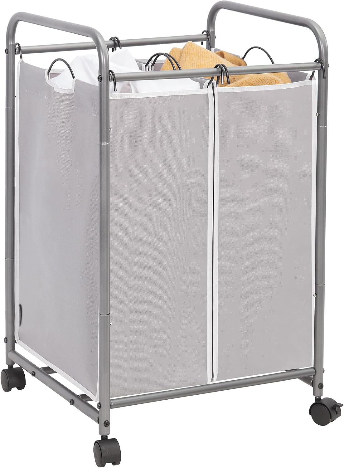 3 Section Laundry Sorter, 35.6 Gal (135 L) Laundry Hamper Cart with Heavy Duty Rolling Lockable Wheels and Removable Bags, Clothes Organizer Basket Separator Hamper, Gray