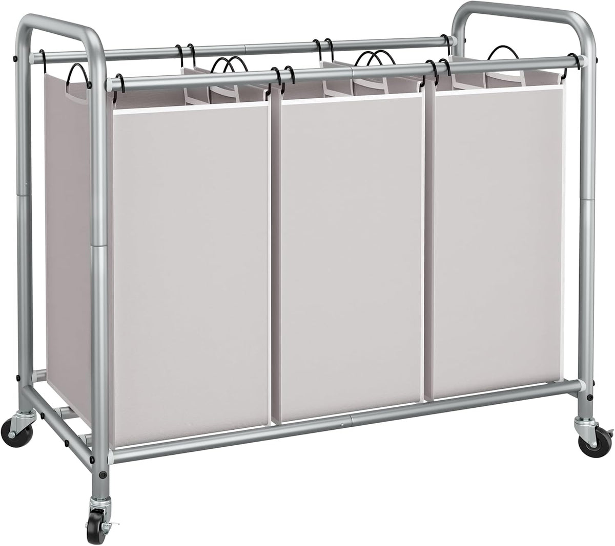 3 Section Laundry Sorter, 35.6 Gal (135 L) Laundry Hamper Cart with Heavy Duty Rolling Lockable Wheels and Removable Bags, Clothes Organizer Basket Separator Hamper, Gray