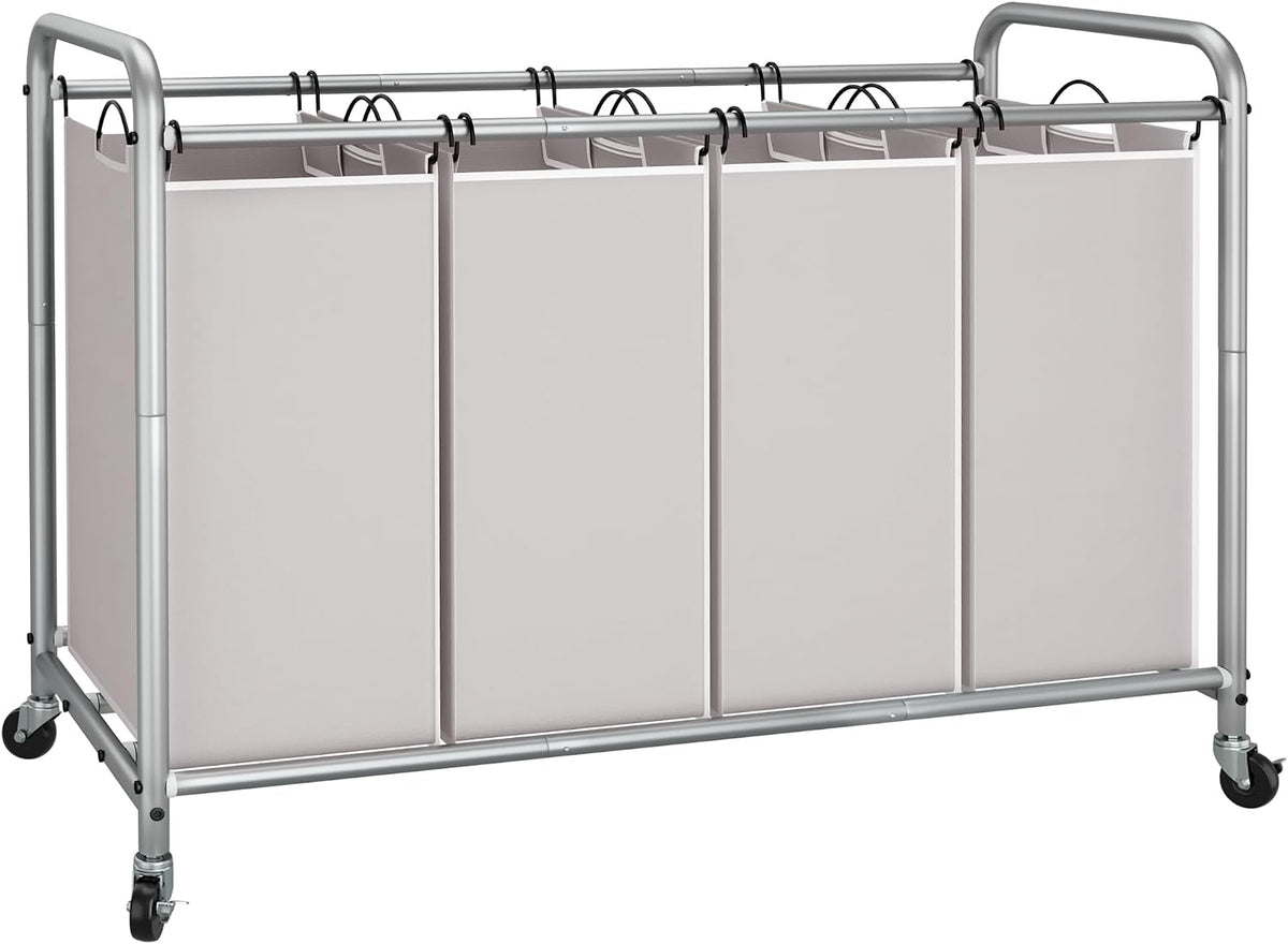 3 Section Laundry Sorter, 35.6 Gal (135 L) Laundry Hamper Cart with Heavy Duty Rolling Lockable Wheels and Removable Bags, Clothes Organizer Basket Separator Hamper, Gray
