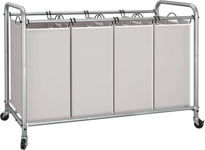 3 Section Laundry Sorter, 35.6 Gal (135 L) Laundry Hamper Cart with Heavy Duty Rolling Lockable Wheels and Removable Bags, Clothes Organizer Basket Separator Hamper, Gray