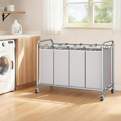3 Section Laundry Sorter, 35.6 Gal (135 L) Laundry Hamper Cart with Heavy Duty Rolling Lockable Wheels and Removable Bags, Clothes Organizer Basket Separator Hamper, Gray