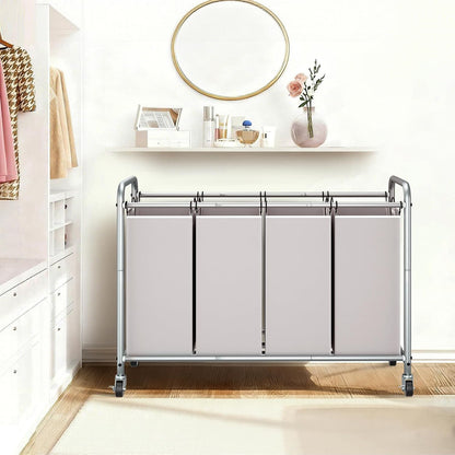 3 Section Laundry Sorter, 35.6 Gal (135 L) Laundry Hamper Cart with Heavy Duty Rolling Lockable Wheels and Removable Bags, Clothes Organizer Basket Separator Hamper, Gray