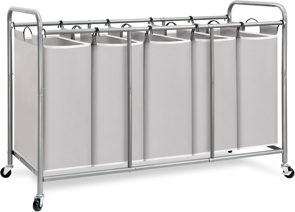 3 Section Laundry Sorter, 35.6 Gal (135 L) Laundry Hamper Cart with Heavy Duty Rolling Lockable Wheels and Removable Bags, Clothes Organizer Basket Separator Hamper, Gray