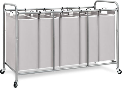3 Section Laundry Sorter, 35.6 Gal (135 L) Laundry Hamper Cart with Heavy Duty Rolling Lockable Wheels and Removable Bags, Clothes Organizer Basket Separator Hamper, Gray
