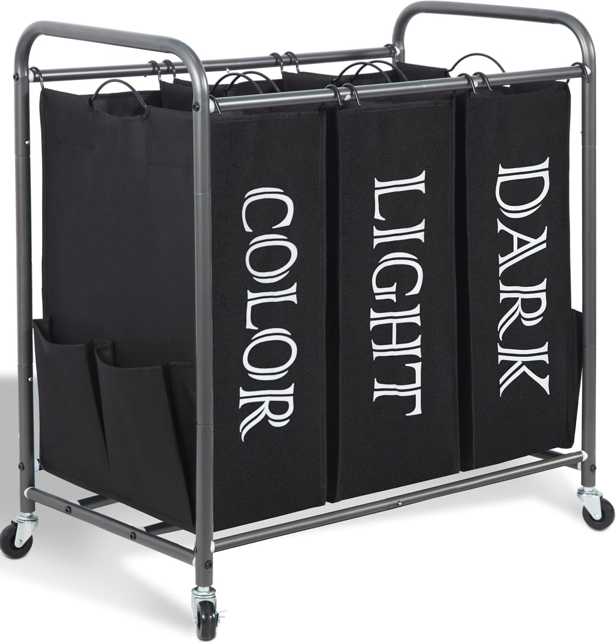 3 Section Laundry Sorter, 35.6 Gal (135 L) Laundry Hamper Cart with Heavy Duty Rolling Lockable Wheels and Removable Bags, Clothes Organizer Basket Separator Hamper, Gray