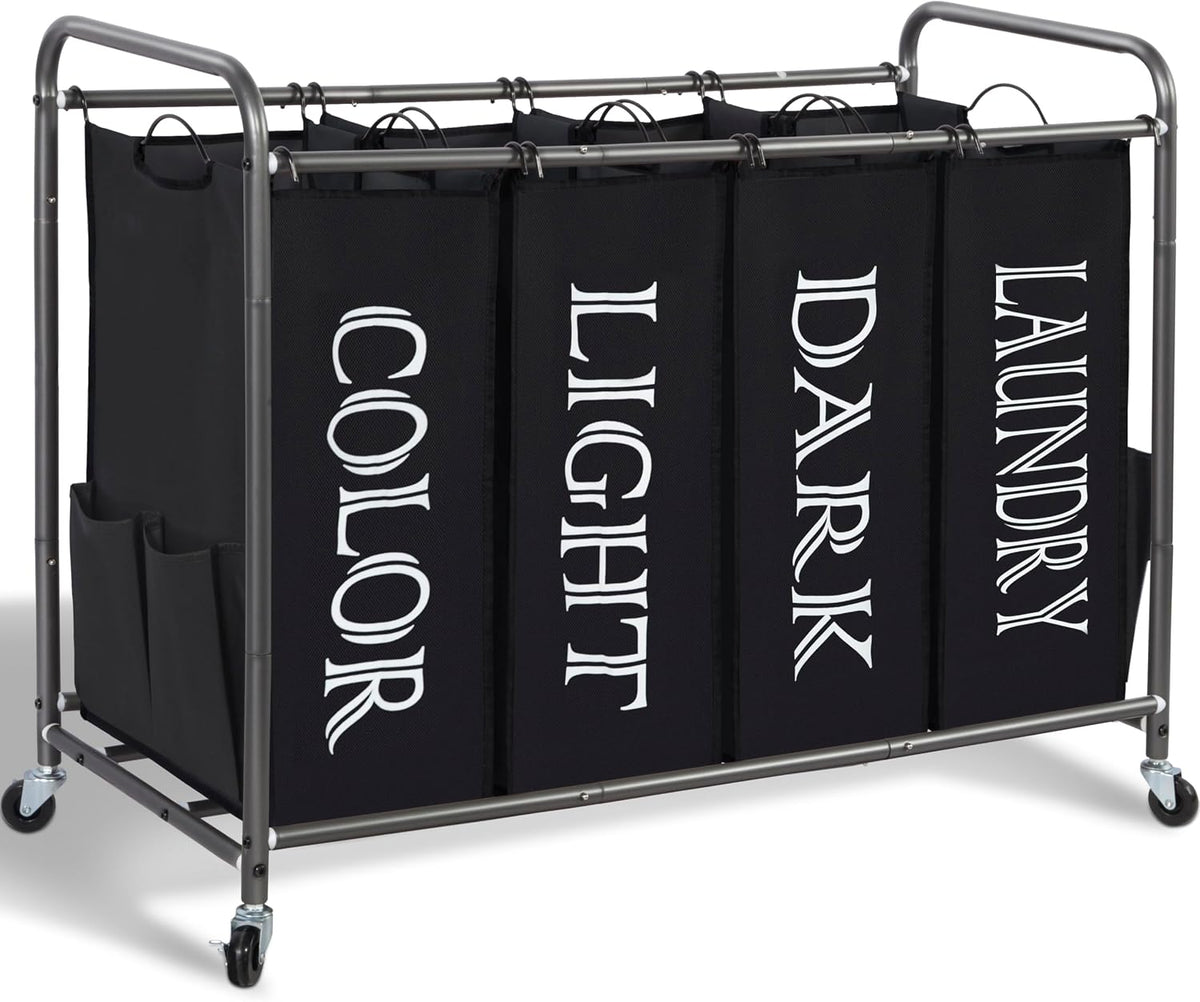 3 Section Laundry Sorter, 35.6 Gal (135 L) Laundry Hamper Cart with Heavy Duty Rolling Lockable Wheels and Removable Bags, Clothes Organizer Basket Separator Hamper, Gray
