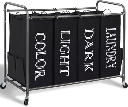 3 Section Laundry Sorter, 35.6 Gal (135 L) Laundry Hamper Cart with Heavy Duty Rolling Lockable Wheels and Removable Bags, Clothes Organizer Basket Separator Hamper, Gray