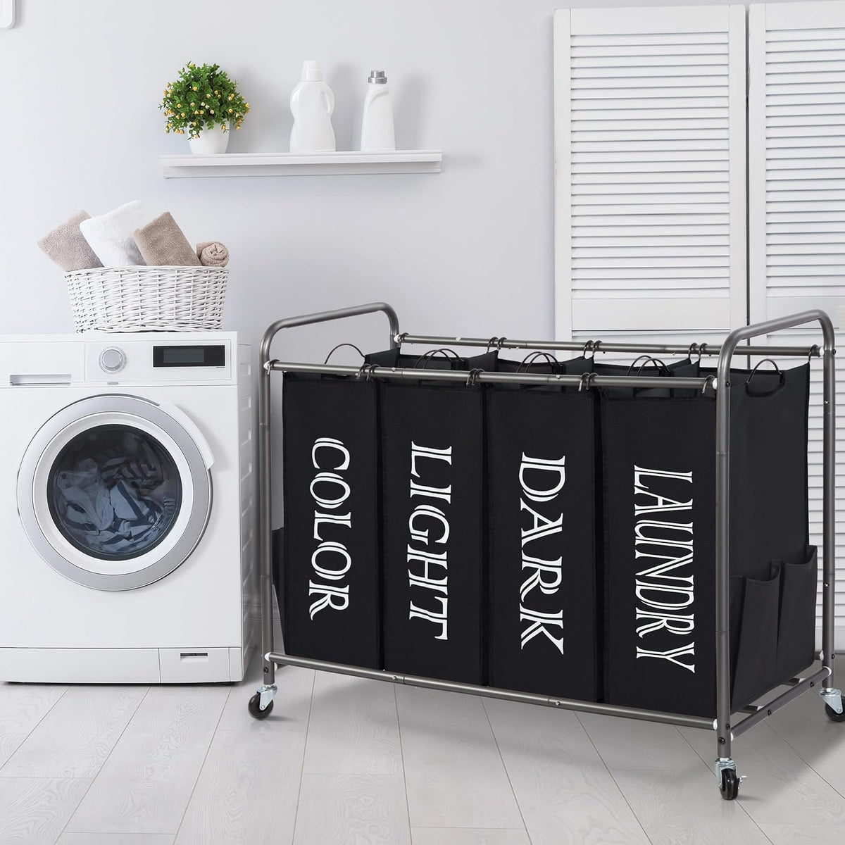 3 Section Laundry Sorter, 35.6 Gal (135 L) Laundry Hamper Cart with Heavy Duty Rolling Lockable Wheels and Removable Bags, Clothes Organizer Basket Separator Hamper, Gray