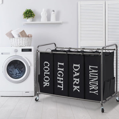 3 Section Laundry Sorter, 35.6 Gal (135 L) Laundry Hamper Cart with Heavy Duty Rolling Lockable Wheels and Removable Bags, Clothes Organizer Basket Separator Hamper, Gray