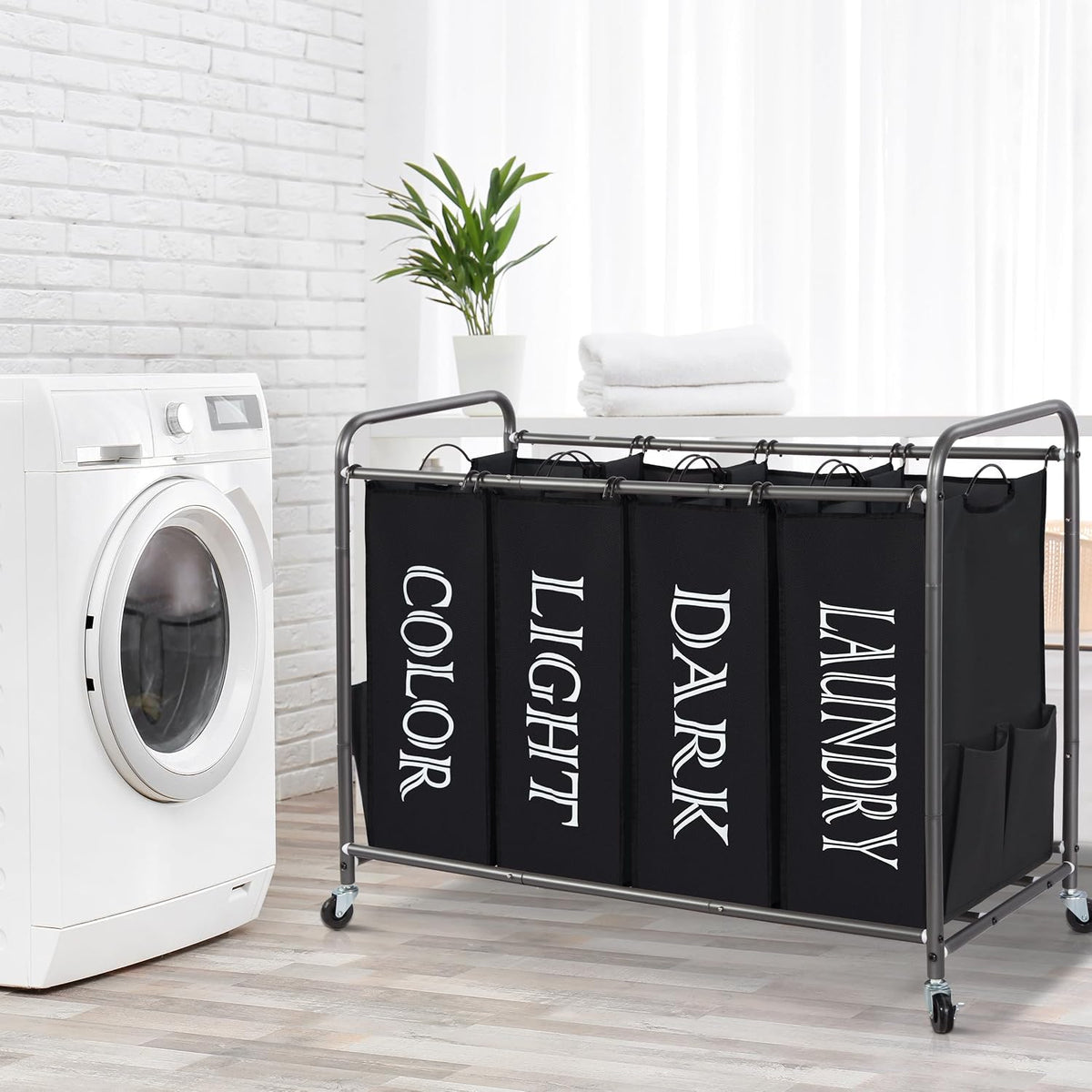 3 Section Laundry Sorter, 35.6 Gal (135 L) Laundry Hamper Cart with Heavy Duty Rolling Lockable Wheels and Removable Bags, Clothes Organizer Basket Separator Hamper, Gray