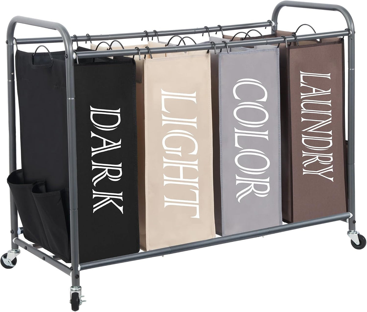 3 Section Laundry Sorter, 35.6 Gal (135 L) Laundry Hamper Cart with Heavy Duty Rolling Lockable Wheels and Removable Bags, Clothes Organizer Basket Separator Hamper, Gray