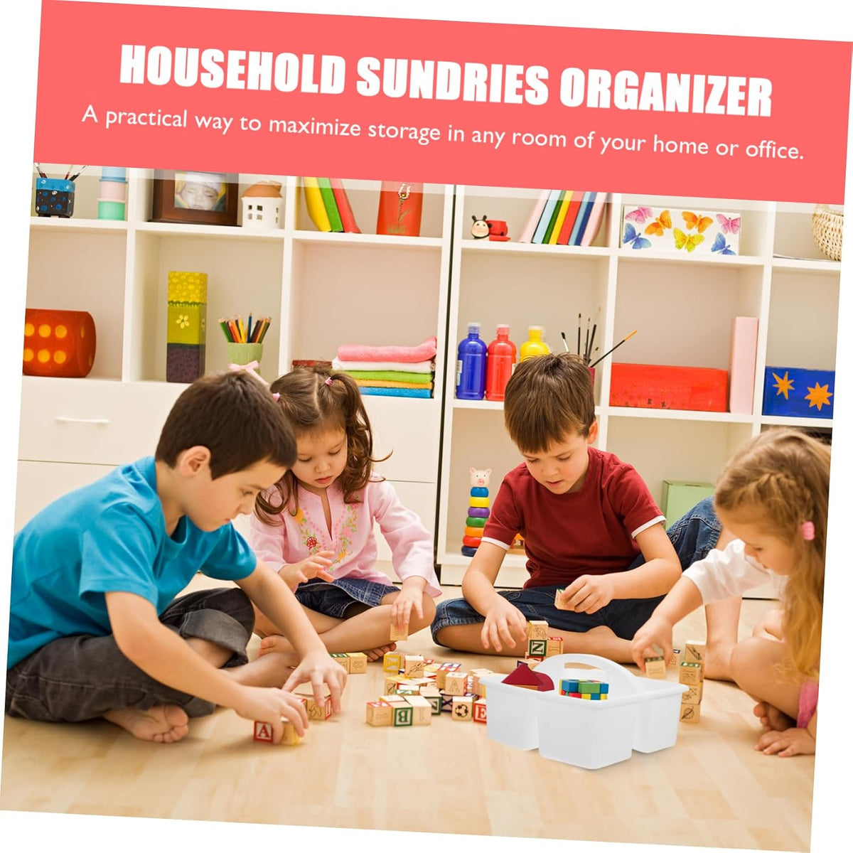 Toy Storage Basket Plastic Portable Compartment Organizer for Home Office