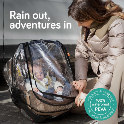 Universal Stroller Rain Cover - 100% Waterproof PEVA Stroller Cover for Rain, Snow & Wind Protection, Stroller Accessories (+ Travel Bag)
