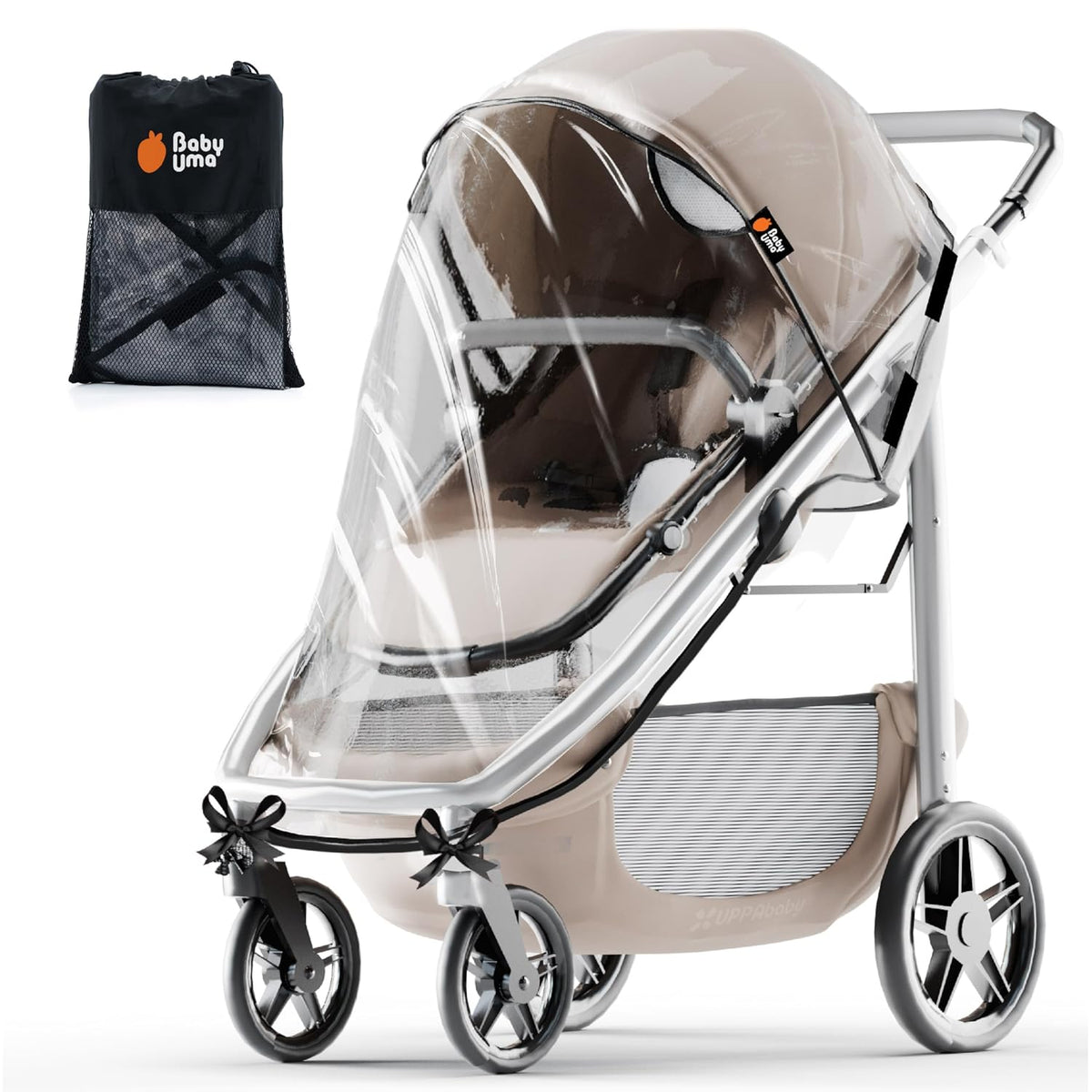 Universal Stroller Rain Cover - 100% Waterproof PEVA Stroller Cover for Rain, Snow & Wind Protection, Stroller Accessories (+ Travel Bag)