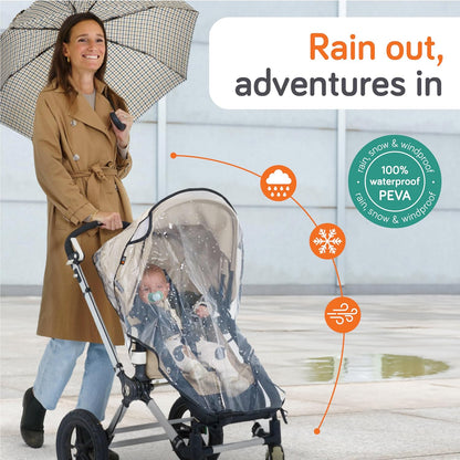 Universal Stroller Rain Cover - 100% Waterproof PEVA Stroller Cover for Rain, Snow & Wind Protection, Stroller Accessories (+ Travel Bag)