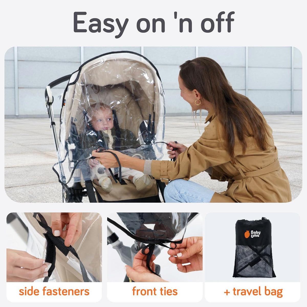 Universal Stroller Rain Cover - 100% Waterproof PEVA Stroller Cover for Rain, Snow & Wind Protection, Stroller Accessories (+ Travel Bag)